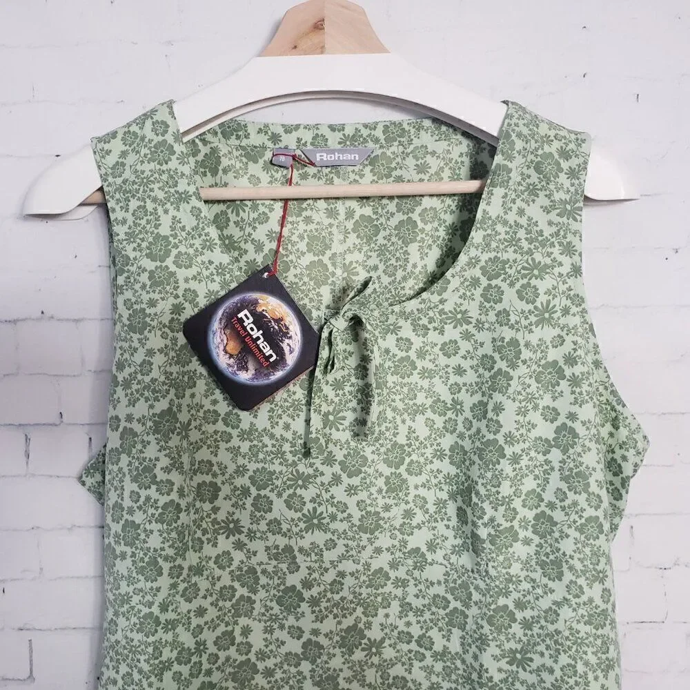 Rohan Spring Meadow Midi Dress Size US 14 / UK 18 Green Micro Ditzy Floral NEW